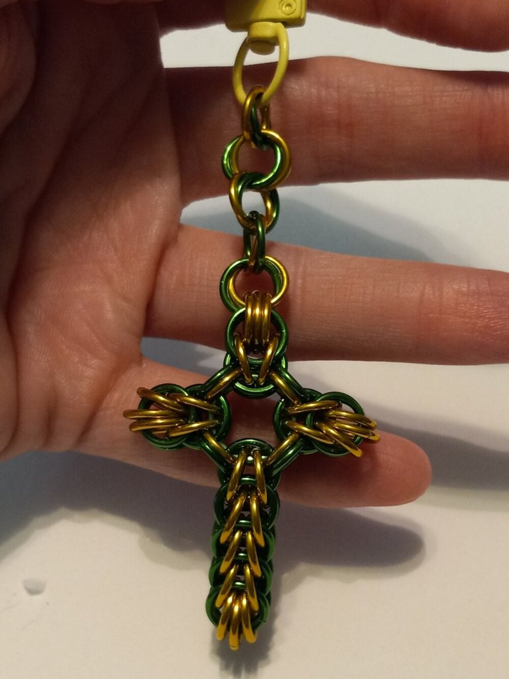Persian weave chain mail cross keychain/ bag charm